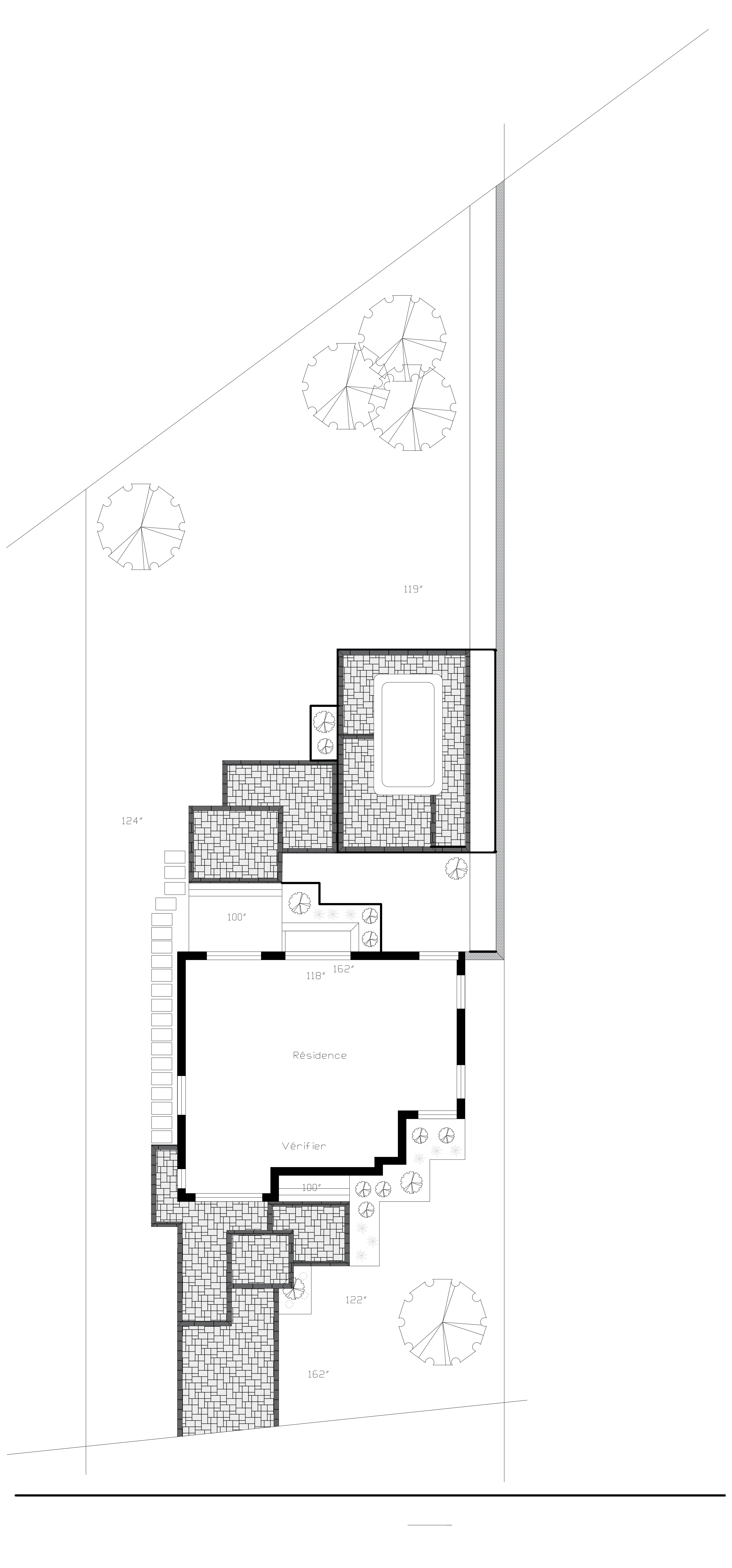 Plan 2D AutoCAD — Résidence avec piscine, murets et terrasse